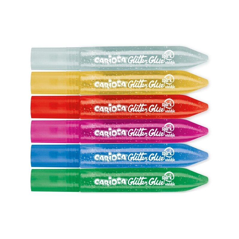 Dekoraciniai klijai CARIOCA,  6 spalvos po 10,5 ml, su blizgučiais 1