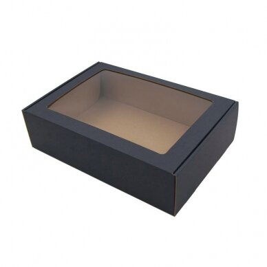 Dovanų dėžutė su PVC langeliu, juoda, A4, 305 x 215 x 85 1