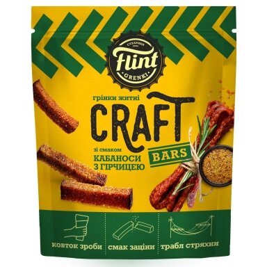 Duonos traškučiai FLINT, Craft, kabanosių ir garstyčių skonio, 80 g