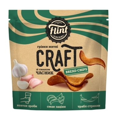 Duonos traškučiai FLINT, Craft, vingiuoti, česnakų skonio, 80 g