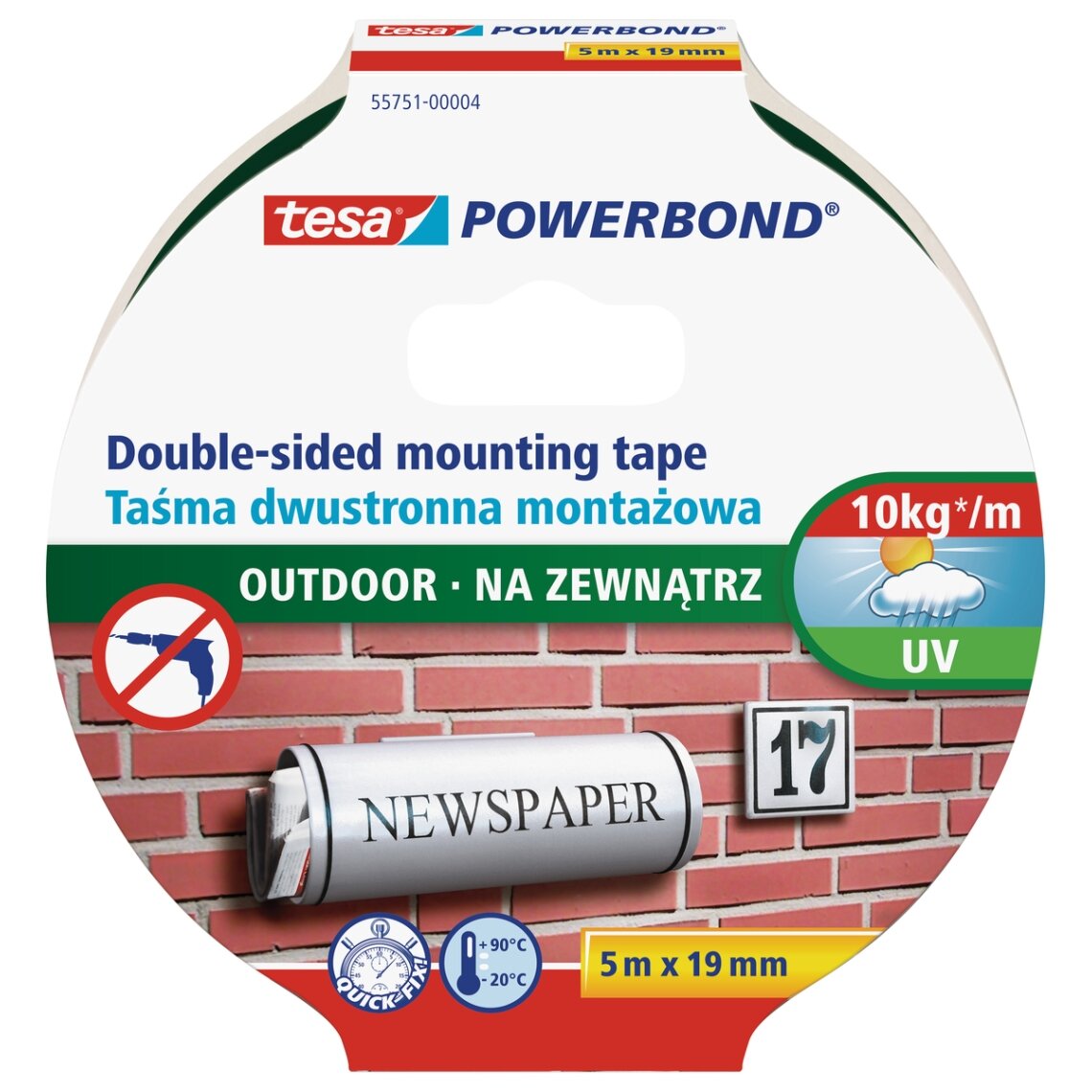 Dvipusė tvirtinimo juosta lauko darbams TESA Powerbond OUTDOOR, 19mm x 5m