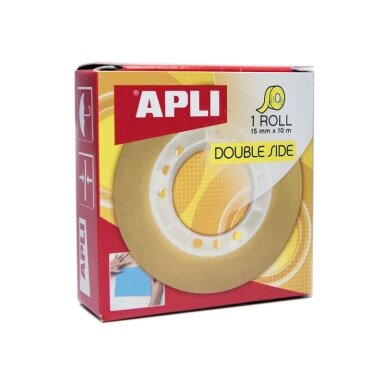 Dvipusė lipni juostelė APLI, 15 mm x 10 m, skaidri Dvipusė lipni juostelė APLI, 15 mm x 10 m, skaidri