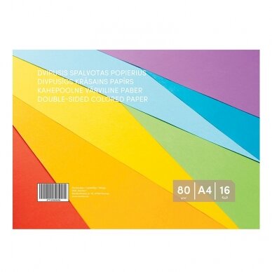 Dvipusis spalvotas popierius, A4,  80 g/m², 16 lapų (8 spalvos x 2). 1
