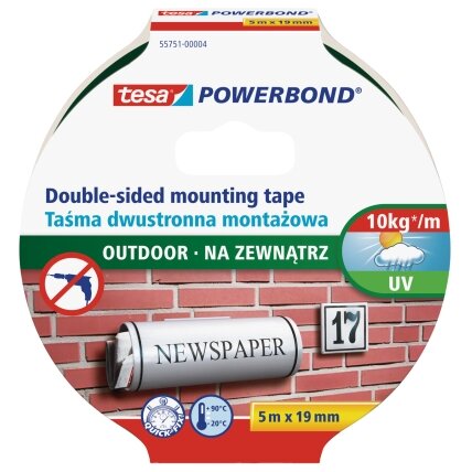 Dvipusė tvirtinimo juosta lauko darbams TESA Powerbond OUTDOOR, 19mm x 5m Dvipusė tvirtinimo juosta lauko darbams TESA Powerbond OUTDOOR, 19mm x 5m