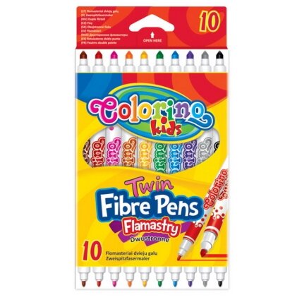 Dvipusiai flomasteriai COLORINO, 10 spalvų Dvipusiai flomasteriai COLORINO, 10 spalvų