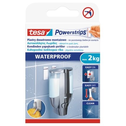 Dvipusio lipnumo nuimamos juostelės TESA Powerstrips Waterproof Strips Large, didelės,atsparios vandeniui, 6vnt. Dvipusio lipnumo nuimamos juostelės TESA Powerstrips Waterproof Strips Large, didelės,atsparios vandeniui, 6vnt.
