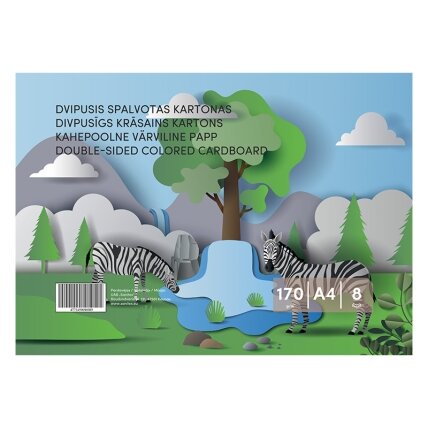 Dvipusis spalvotas kartonas , A4, 8 lapai, 170 g/m² 3 Dvipusis spalvotas kartonas , A4, 8 lapai, 170 g/m² 3