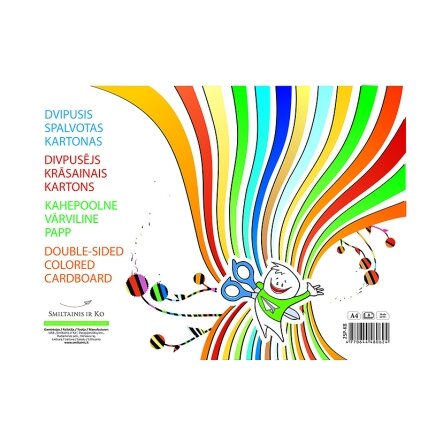 Dvipusis spalvotas kartonas SMLT, A4, 8 lapai, 190 g/m² Dvipusis spalvotas kartonas SMLT, A4, 8 lapai, 190 g/m²