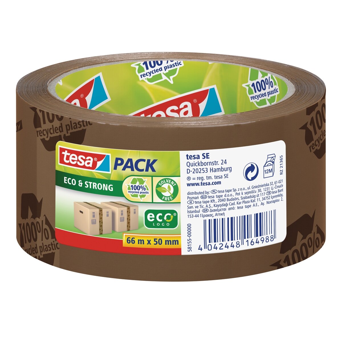 Ekologiška ir stipri pakavimo juosta TESA PACK Eco & Strong, 50mm x 66m, rudos sp.