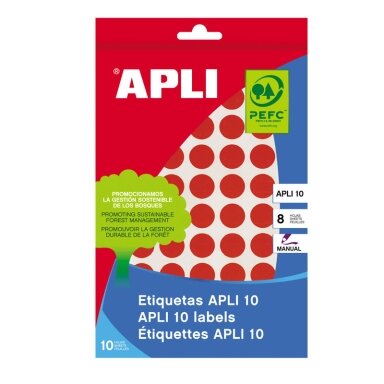 Etiketiniai lipdukai APLI, apvalūs, diam., 10 mm, 8 l., raudona Etiketiniai lipdukai APLI, apvalūs, diam., 10 mm, 8 l., raudona