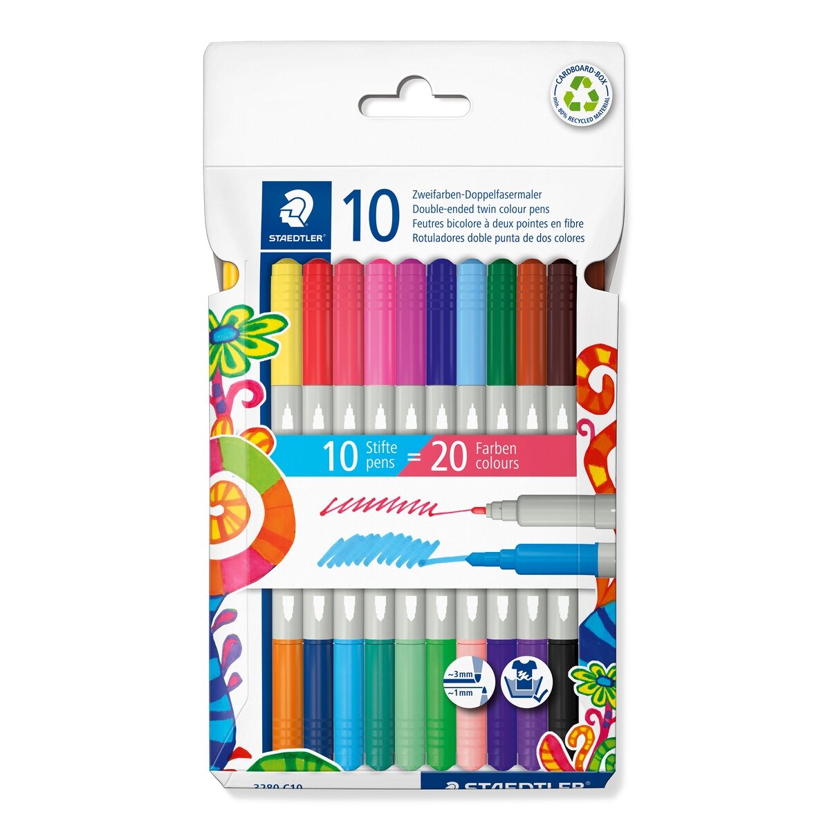 Flomasteriai STAEDTLER, dvipusiai, dvispalviai, 10 vnt. Flomasteriai STAEDTLER, dvipusiai, dvispalviai, 10 vnt.