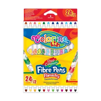 Flomasteriai, dviejų galų, 12 vnt. / 24 spalvos Flomasteriai, dviejų galų, 12 vnt. / 24 spalvos