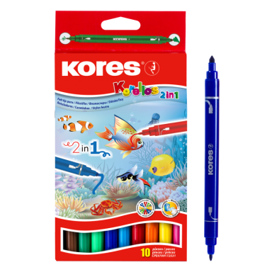 Flomasteriai dvipusiai KORES KORELLO 2 in 1, 10 vnt., dvipusiai Flomasteriai dvipusiai KORES KORELLO 2 in 1, 10 vnt., dvipusiai