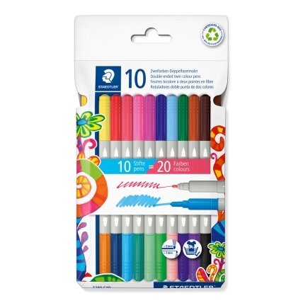 Flomasteriai STAEDTLER, dvipusiai, dvispalviai, 10 vnt. Flomasteriai STAEDTLER, dvipusiai, dvispalviai, 10 vnt.