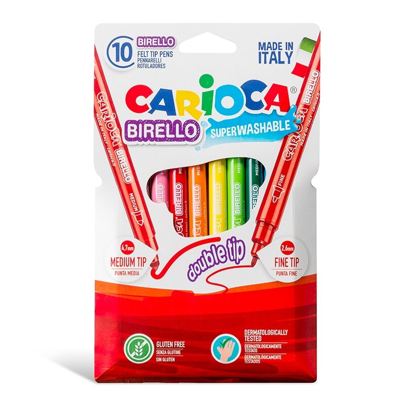 Flomasteriai CARIOCA BIRELLO, dvipusiai, 10 spalvų Flomasteriai CARIOCA BIRELLO, dvipusiai, 10 spalvų