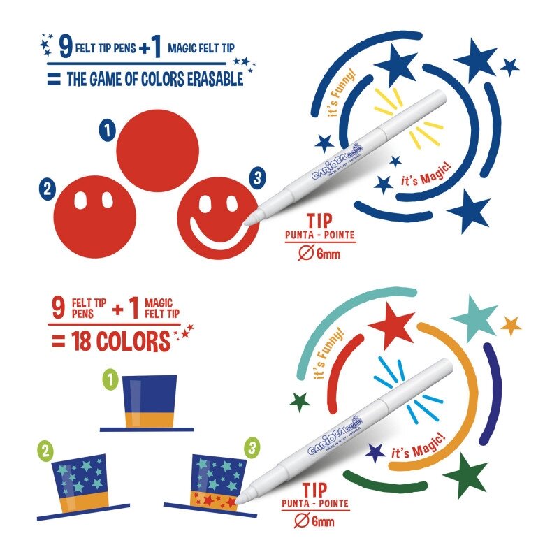Flomasteriai CARIOCA MAGIC, 20 vnt. + 2 magiški žymekliai 2 Flomasteriai CARIOCA MAGIC, 20 vnt. + 2 magiški žymekliai 2
