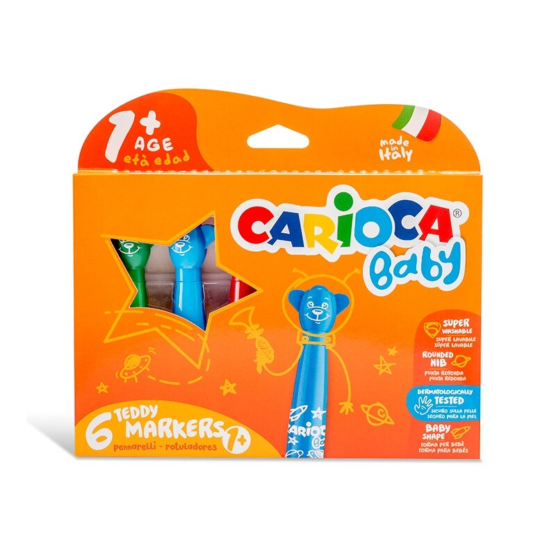 Flomasteriai mažyliams CARIOCA BABY TEDDY MARKER, 6 spalvų Flomasteriai mažyliams CARIOCA BABY TEDDY MARKER, 6 spalvų