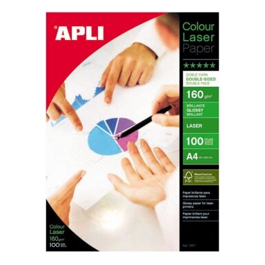 Foto popierius APLI COLOUR LASER GLOSSY, A4, 160 g/m2, 100 lapų Foto popierius APLI COLOUR LASER GLOSSY, A4, 160 g/m2, 100 lapų