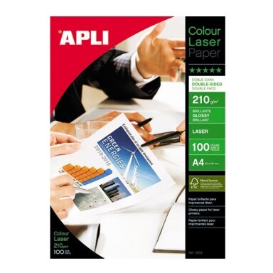 Foto popierius APLI COLOUR LASER GLOSSY, A4, 210 g/m2, 100 lapų Foto popierius APLI COLOUR LASER GLOSSY, A4, 210 g/m2, 100 lapų