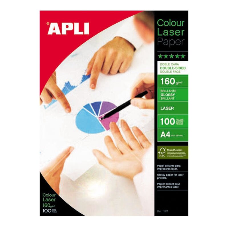 Foto popierius APLI COLOUR LASER GLOSSY, A4, 160 g/m2, 100 lapų Foto popierius APLI COLOUR LASER GLOSSY, A4, 160 g/m2, 100 lapų