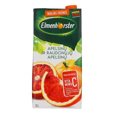 Gaivusis sulčių gėrimas ELMENHORSTER, apelsinų ir raudonųjų apelsinų, be konservantų, 20%, 2l Gaivusis sulčių gėrimas ELMENHORSTER, apelsinų ir raudonųjų apelsinų, be konservantų, 20%, 2l