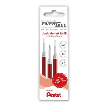 Gelinės šerdelės PENTEL Energel M, 3 vnt., raudonos sp.