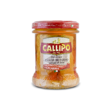 Gelsvauodegio tuno filė, CALLIPO, su aitriosiomis paprikomis, alyvuogių aliejuje 170g Gelsvauodegio tuno filė, CALLIPO, su aitriosiomis paprikomis, alyvuogių aliejuje 170g
