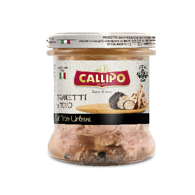 Gelsvauodegio tuno gabaliukai, CALLIPO, su trumais alyvuogių aliejuje 170g Gelsvauodegio tuno gabaliukai, CALLIPO, su trumais alyvuogių aliejuje 170g
