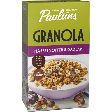 Granola PAULUNS, su lazdyno riešutais, ir datulemis, 450 g Granola PAULUNS, su lazdyno riešutais, ir datulemis, 450 g
