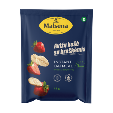 Greitai paruošiama avižinė košė  MALSENA, su braškių gabaliukais, 45 g