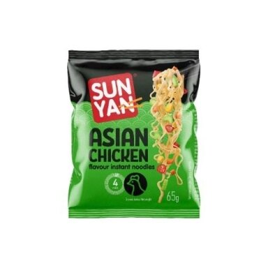 Greitai paruošiami makaronai SUN YAN azijietiškos vištienos skonio pakelis, 65g. Greitai paruošiami makaronai SUN YAN azijietiškos vištienos skonio pakelis, 65g.