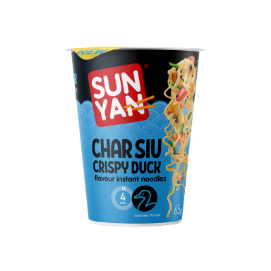 Greitai paruošiami makaronai SUN YAN, traškios antienos Char Siu skonio, 65g