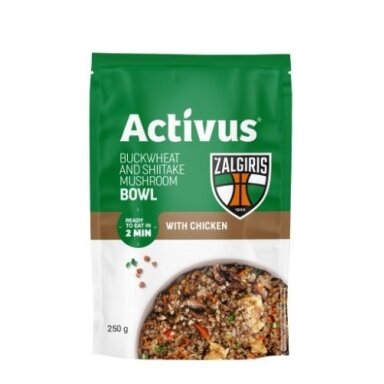 Grikiai ACTIVUS&ŽALGIRIS su vištiena ir šitakių grybais, maišelyje,250g Grikiai ACTIVUS&ŽALGIRIS su vištiena ir šitakių grybais, maišelyje,250g
