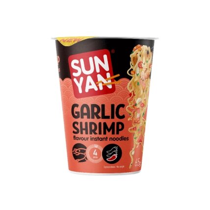 Greitai paruošiami makaronai SUN YAN, česnakinių krevečių skonio, 65g Greitai paruošiami makaronai SUN YAN, česnakinių krevečių skonio, 65g