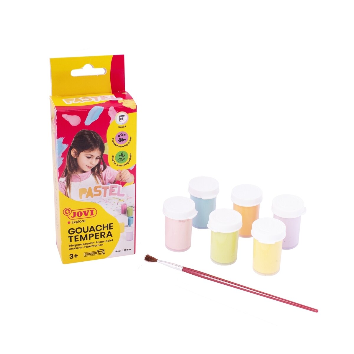 Guašas JOVI TEMPERA, 15 ml, 6 pastelinių spalvų rinkinys su teptuku 2 Guašas JOVI TEMPERA, 15 ml, 6 pastelinių spalvų rinkinys su teptuku 2