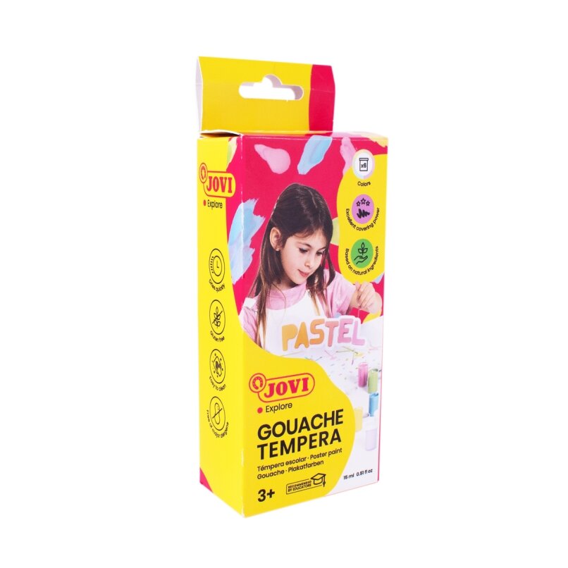 Guašas JOVI TEMPERA, 15 ml, 6 pastelinių spalvų rinkinys su teptuku 1 Guašas JOVI TEMPERA, 15 ml, 6 pastelinių spalvų rinkinys su teptuku 1