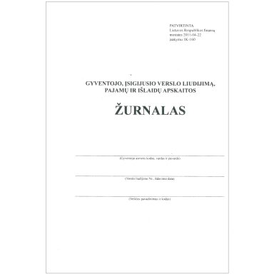 Gyventojo, įsigijusio verslo liudijimą, pajamų ir išlaidų apskaitos žurnalas, A5, 36 lapai Gyventojo, įsigijusio verslo liudijimą, pajamų ir išlaidų apskaitos žurnalas, A5, 36 lapai