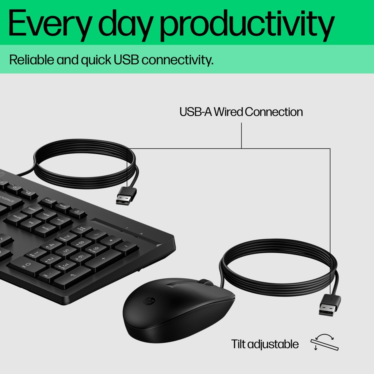 HP 225 G2 USB Wired Mouse Keyboard Combo, Copilot Key, spill resistant - Black - ESTONIAN 3