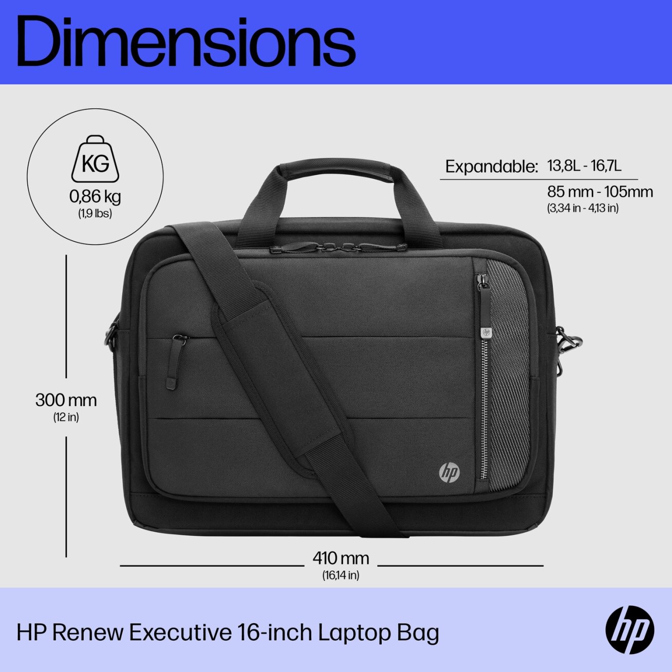 HP Executive 16 Top Load, Water Resistant, Expandable, RFID & Bluetooth tracker Pocket, Cable Pass-through USB-C port - Black, Grey 3