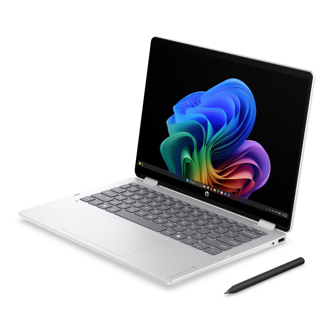 HP OmniBook 5 Flip NG AI 14-km0001nnx - Ultra 7 355, 32GB LPDDR5X 7467 on-board, 512GB , Touch/14.0 2K (1920x1200) OLED, Glacier Silver DF+ AI logo - 5MP IR TNR, Not Included 65W AC Adapter, Win 11 Home, 1 years 2