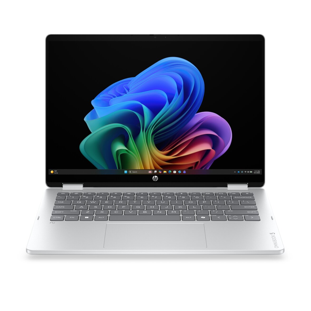 HP OmniBook 5 Flip NG AI 14-km0001nnx - Ultra 7 355, 32GB LPDDR5X 7467 on-board, 512GB , Touch/14.0 2K (1920x1200) OLED, Glacier Silver DF+ AI logo - 5MP IR TNR, Not Included 65W AC Adapter, Win 11 Home, 1 years