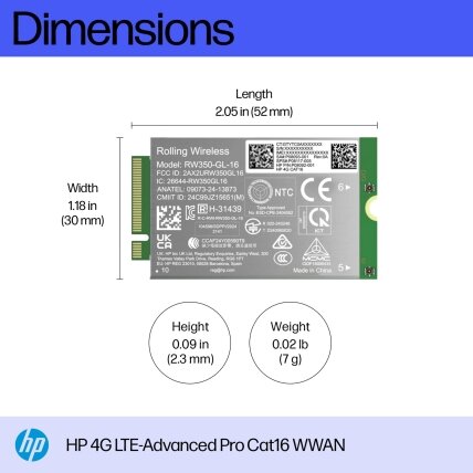 HP 4G LTE Modem m.2 WWAN Cat 16 Mobile Broadband Cellular (compatible with WWAN-ready ProBook EliteBook 4 6 - G1i G1a - 13 14 16) 1 HP 4G LTE Modem m.2 WWAN Cat 16 Mobile Broadband Cellular (compatible with WWAN-ready ProBook EliteBook 4 6 - G1i G1a - 13 14 16) 1