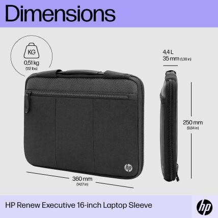 HP Executive 14 Laptop Sleeve, Water Resistant, Bluetooth tracker Pocket - Black, Grey 2 HP Executive 14 Laptop Sleeve, Water Resistant, Bluetooth tracker Pocket - Black, Grey 2