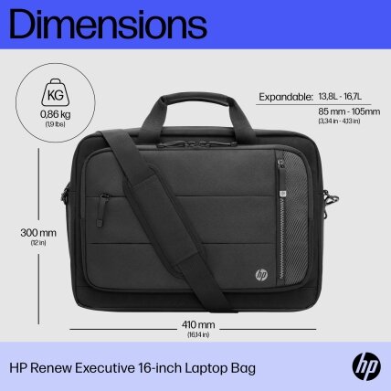 HP Executive 16 Top Load, Water Resistant, Expandable, RFID & Bluetooth tracker Pocket, Cable Pass-through USB-C port - Black, Grey 3