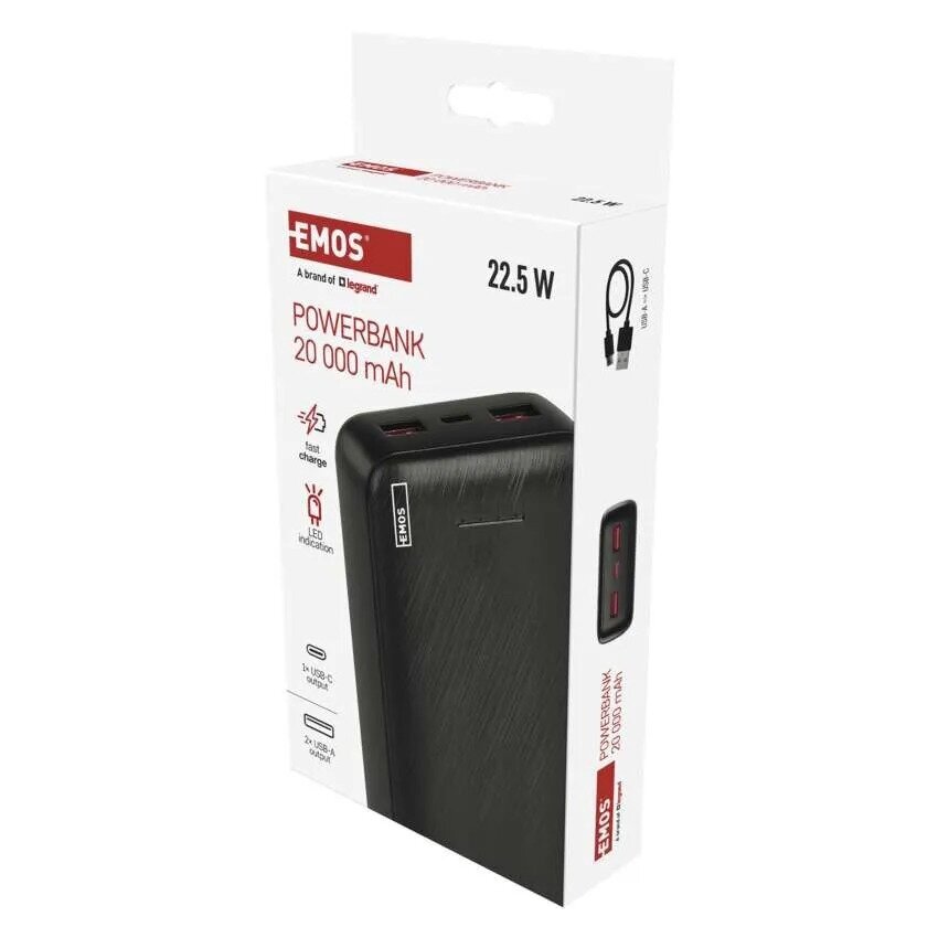 Išorinė baterija EMOS AlphaQ3, 20 000 mAh 22.5 W, juoda 3