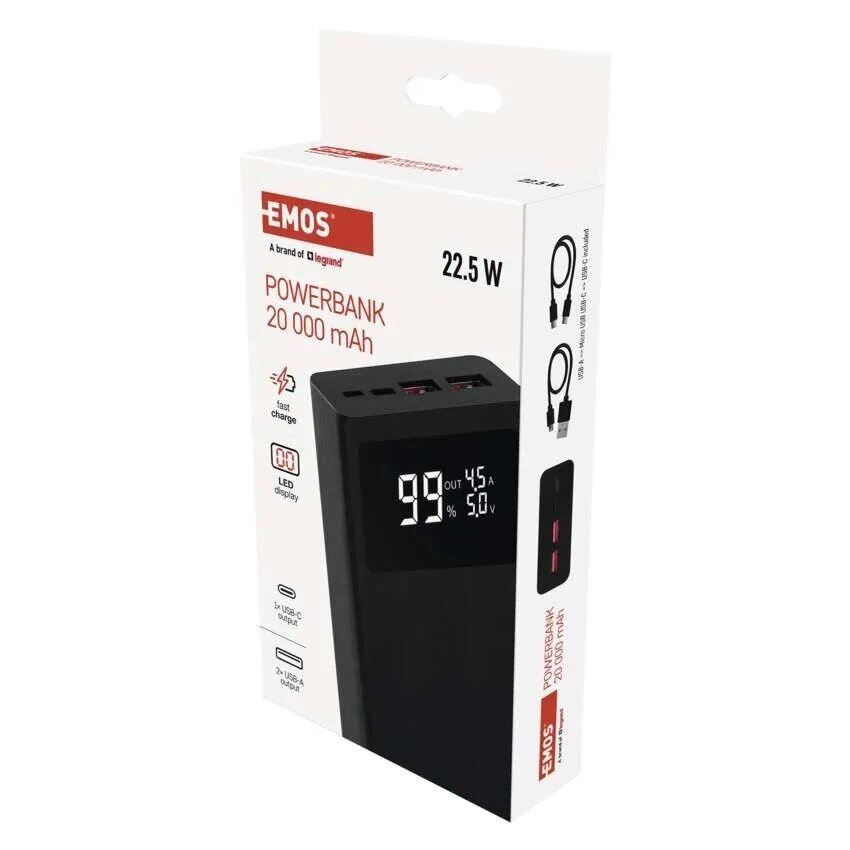 Išorinė baterija EMOS BETAQ 20, 20 000 mAh 22.5 W, juoda 3