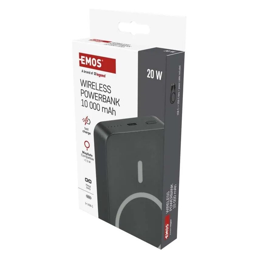 Išorinė baterija EMOS WI 1046, 10 000 mAh 20 W, belaidis įkrovimas, pilka 3