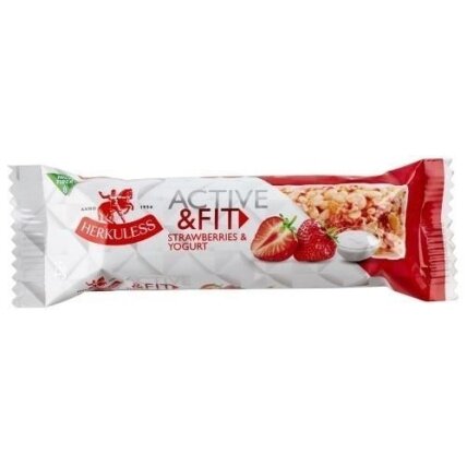 Javainių batonėlis HERKULESS Active&Fit, su braškėmis ir jogurtu, 25 g Javainių batonėlis HERKULESS Active&Fit, su braškėmis ir jogurtu, 25 g