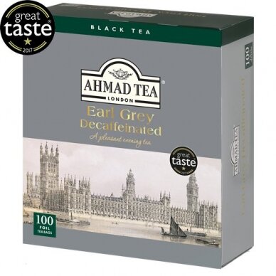 Juodoji arbata AHMAD Alu Earl grey Decaffeinated, 100 vnt. arbatos pakelių folijos vokeliuose 1