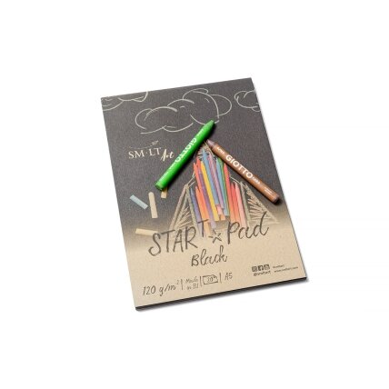 Juodas piešimo bloknotas START SMLT Art. A5, 20 lapų (120gsm) su užlenkiamu viršeliu ir kieta nugarė 1 Juodas piešimo bloknotas START SMLT Art. A5, 20 lapų (120gsm) su užlenkiamu viršeliu ir kieta nugarė 1